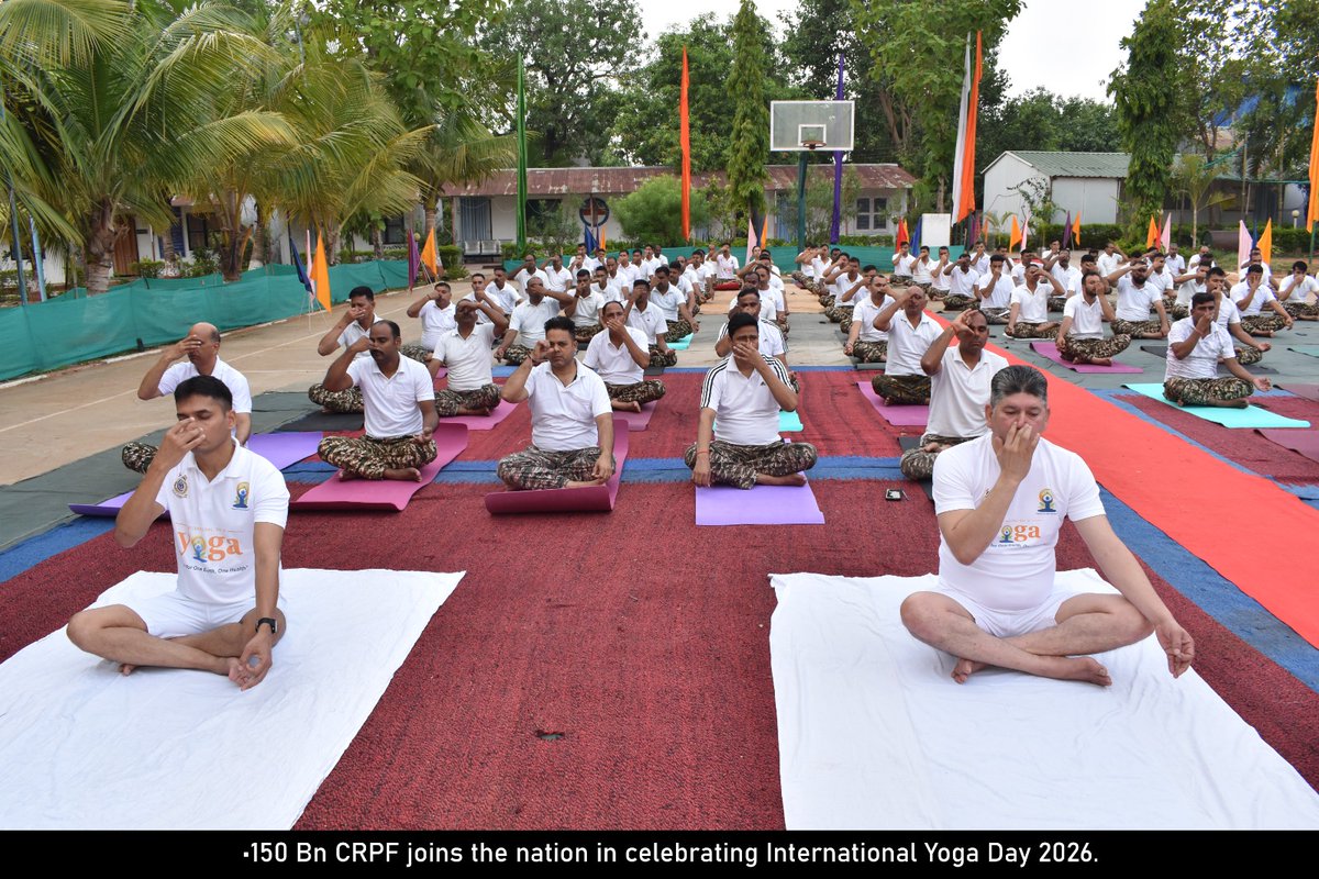 150BNCRP's tweet photo. 12th International Day of Yoga (IDY)-2026 Successfully organized by 150BN, CRPF on 21/06/2026 at 06:30AM under the theme " YOGA FOR HEALTHY AGEING". https://t.co/l1f50nBska