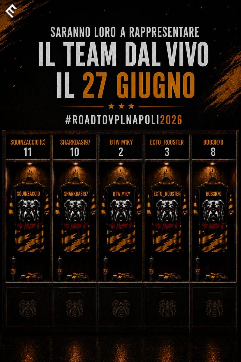 MST_evergreen's tweet photo. 🚨I NOSTRI RAPPRESENTANTI ALL’EVENTO LIVE #VPL🚨

Il 27 giugno saranno loro a indossare la maglia dei Mastini sul palco: 

🎮 SQUINZACCIO (C)
🎮 SHARKBASI97
🎮 BTW M1KY
🎮 ECTO_ROOSTER
🎮 BOB3R70

Ma questa non è la storia di cinque giocatori.

È la storia di un gruppo che ha lavorato insieme giorno dopo giorno per arrivare fin qui.

Sul palco saliranno in cinque.
Dietro di loro ci sarà tutta la famiglia Mastini.

Perché le vittorie si costruiscono insieme.

❤️🖤 FORZA MASTINI

#RoadToVPLNapoli2026 #GoMastini