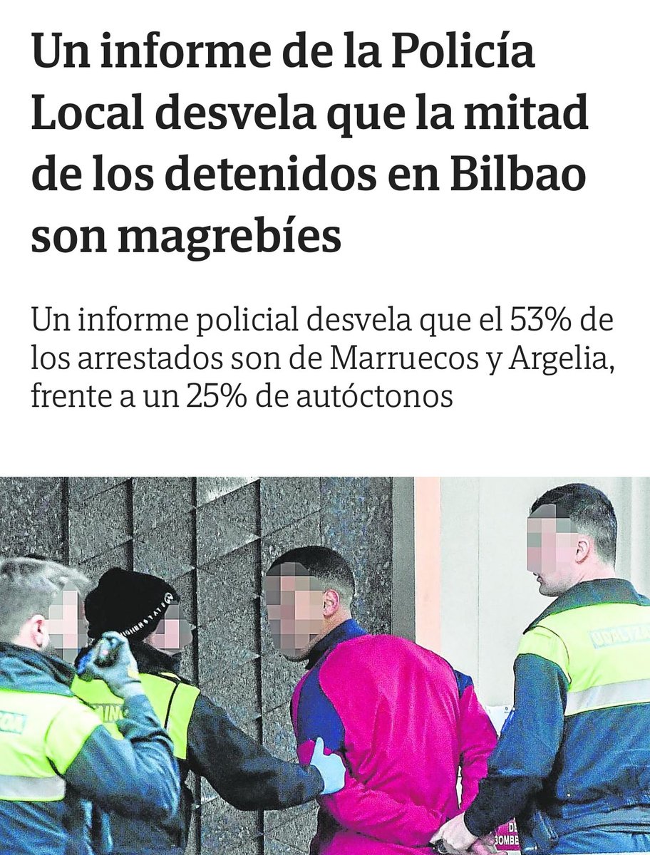 Herripublika's tweet photo. Ojo a esto ‼️ Más de la mitad de los detenidos en Bilbao son Magrebíes 👇 https://t.co/OUHWr7N5G7