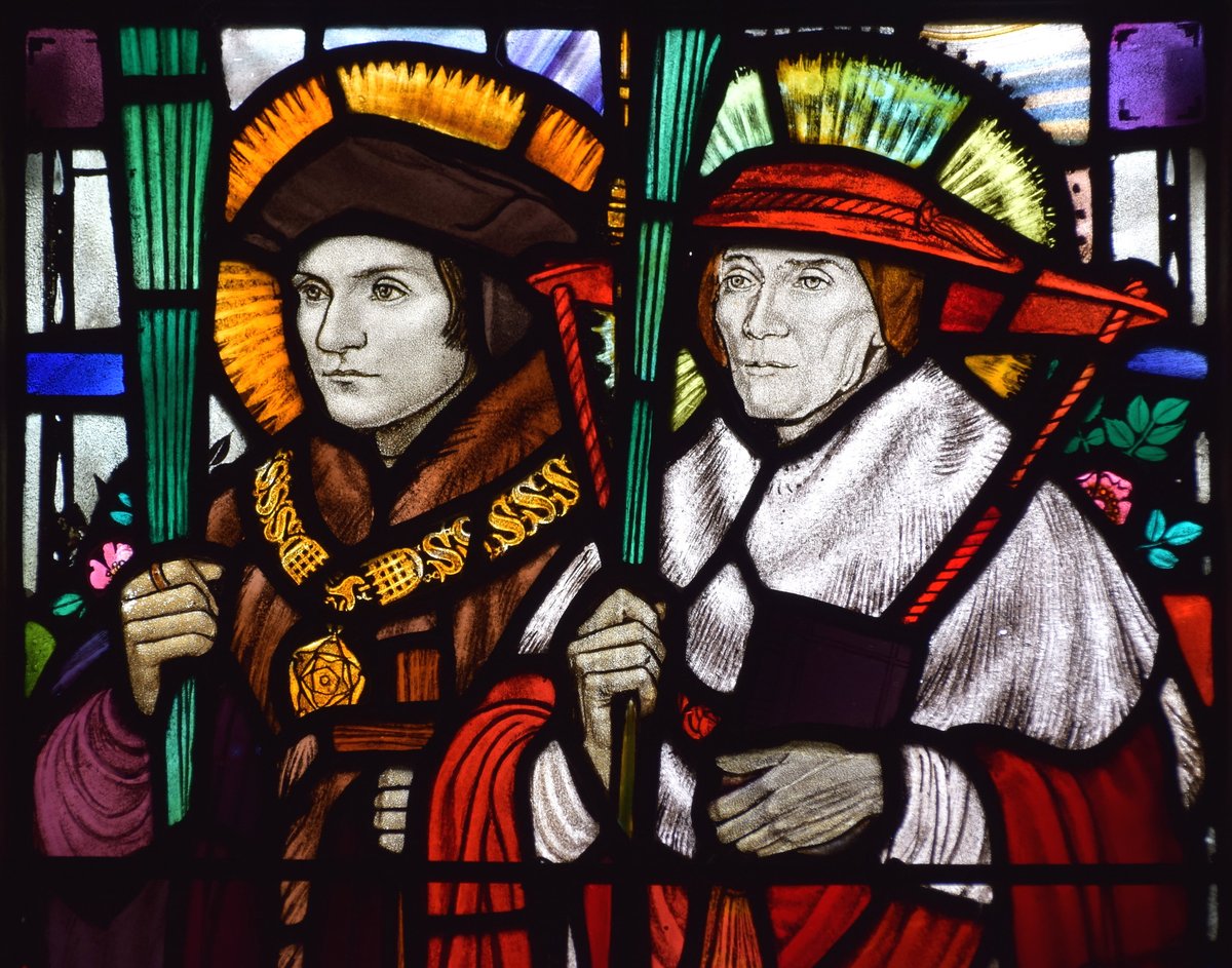 SimoninSuffolk's tweet photo. Today's the feast of St Thomas More and St John Fisher, 16th Century English Reformation martyrs, here by Margaret Agnes Rope at Kesgrave, Ipswich. In Hilary Mantel's brilliant 'Wolf Hall' More comes across as a heartless zealot and Fisher as unworldly and gullible, which is perhaps not unfair, though they were both more complex than that.

Kesgrave HF: https://t.co/kI4449v9pK