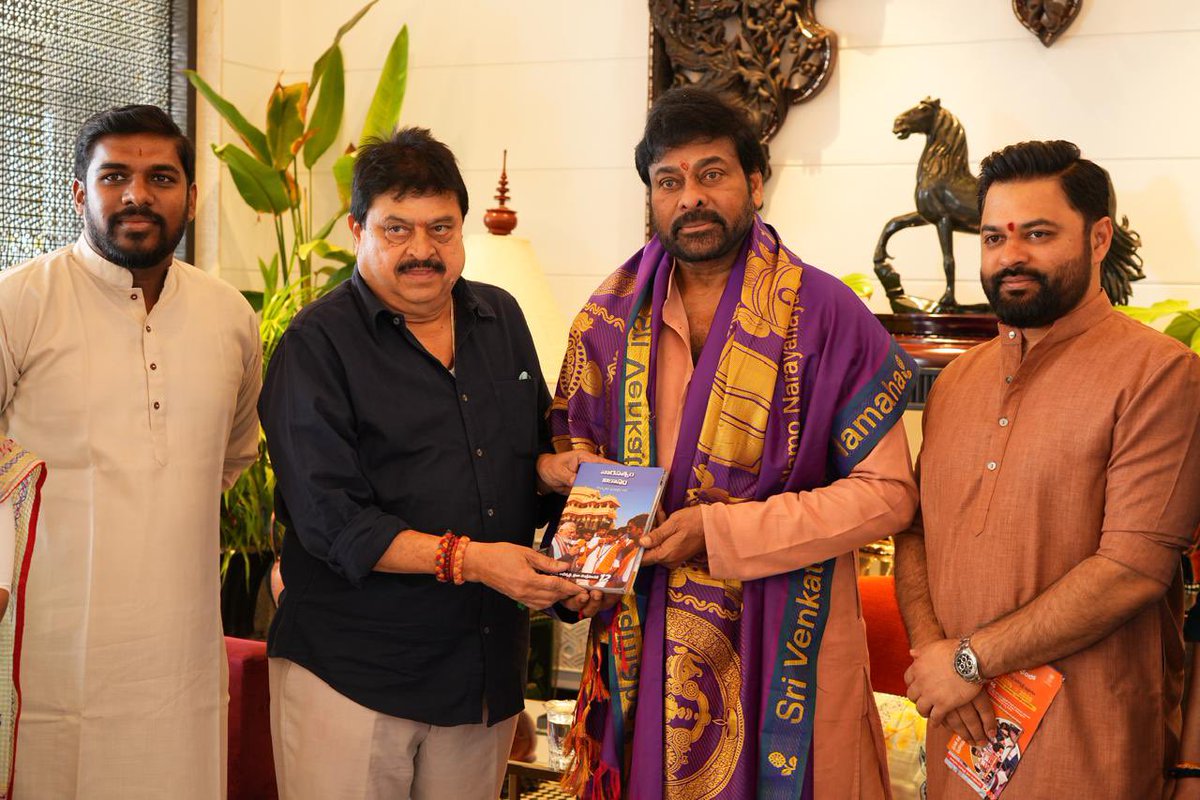N_RamchanderRao's tweet photo. On the completion of 12 years of Vikas, Vishwas and Jan Kalyan under the leadership of Hon’ble Prime Minister Shri @narendramodi ji, I met Megastar and Padma Vibhushan awardee Shri @KChiruTweets garu today at his residence in Hyderabad.

Presented him a booklet highlighting the key achievements and milestones of the Modi Government over the last 12 years.

We also had an enriching discussion on films and nation-building.

Modi ji’s Seva Kaal will be written in golden letters in India’s history.

Telangana State BJP General Secretary @TVG_BJP garu, Secretaries @bharathp7 garu and @vjbandarubjp garu also participated in the meeting.