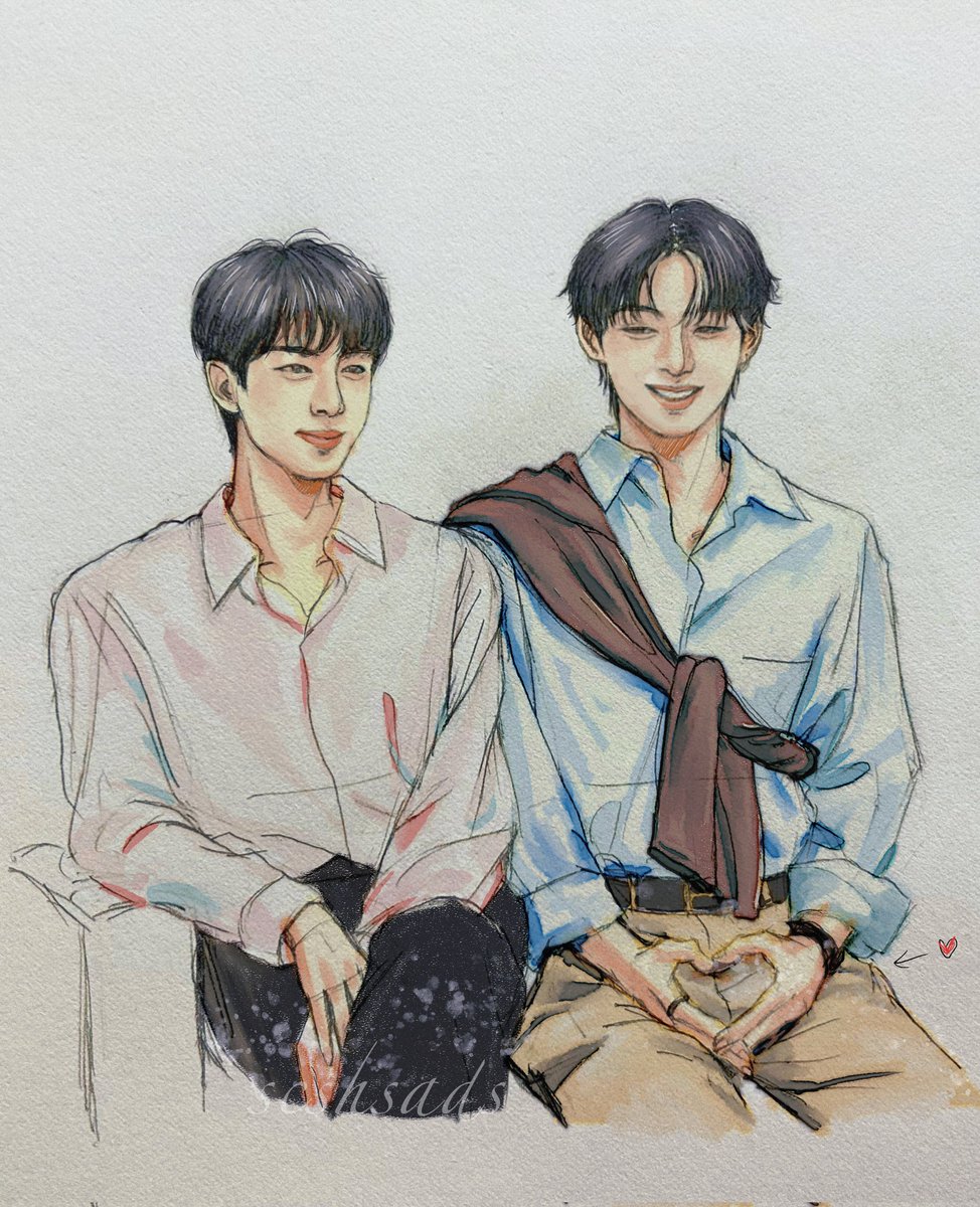 ZEPETOJINC's tweet photo. 偷偷比心💕

填个坑，实在没时间，就怎样不处理细节随便画了。
工具:铅笔+PS
#taejin #vjin https://t.co/Bn6Z5PeUqt