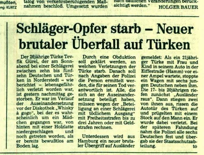 OpferNaziGewalt's tweet photo. 22.06.82, Norderstedt: Der Türke Tevfik Gürel wird von anderen Disco-Besuchern, unter "Ausländer raus" Rufen, erschlagen. Er hatte ein deutsches Mädchen angesprochen und sie (mit ihrem Einverständnis) umarmt. #KeinVergessen https://t.co/jveRI4ZI9t