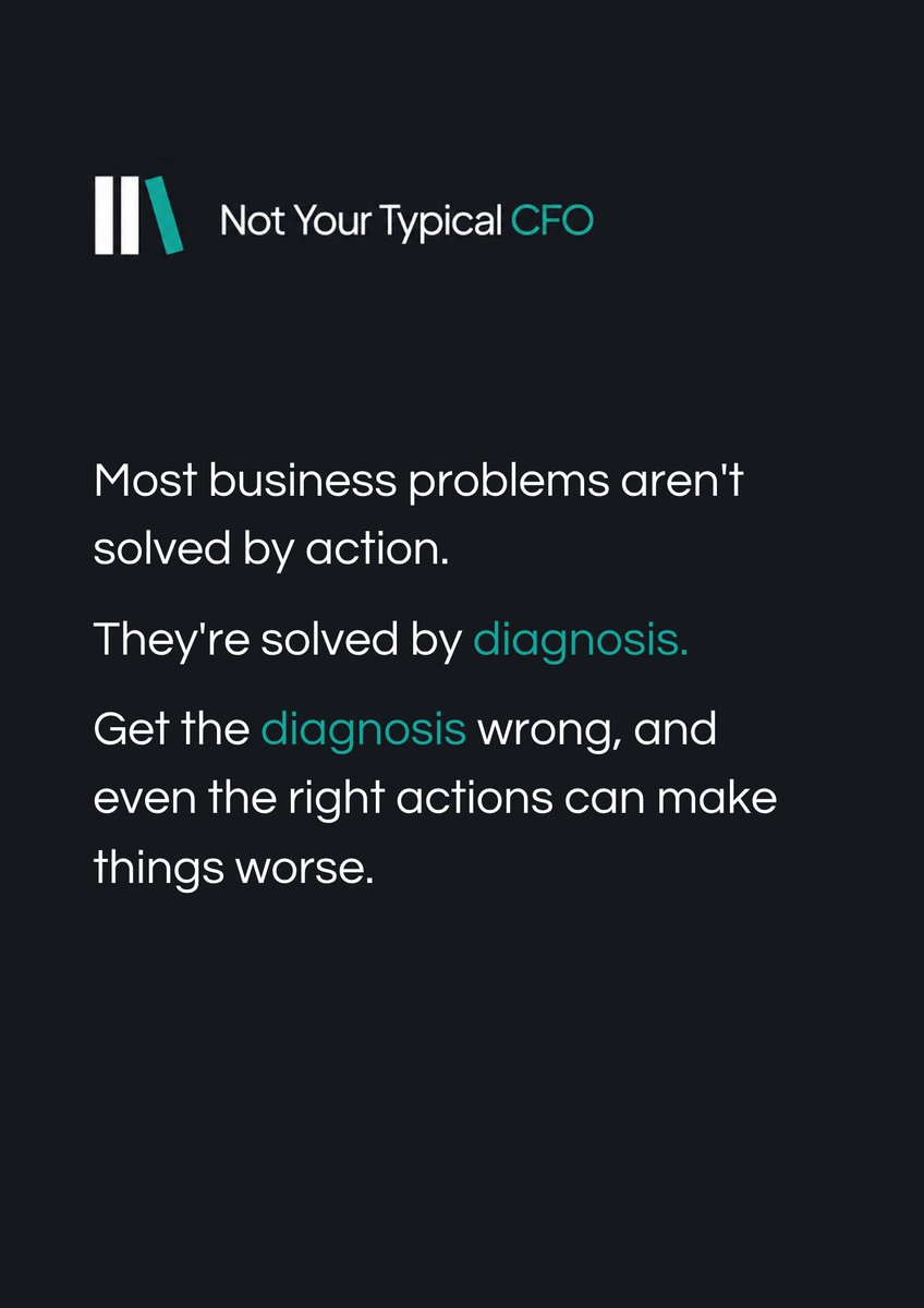 NYTypicalCFO's tweet photo. You can't cost-cut your way out of a revenue problem.

After more than 15 years as a CFO, I've noticed that most businesses move through three distinct phases.

Growth.
Maturity.
Reinvention.

The first phase is easy to spot.

Revenue is growing.
Margins are healthy.
Everyone is focused on expansion.

The second phase is about optimisation.

Balancing growth, costs, and profitability.

But it's the third phase that catches most businesses out.

Because reinvention usually arrives at exactly the wrong time.

Just as growth starts slowing and margins begin to tighten, the business needs to reinvent and invest.

New products.
New markets.
New capabilities.
New ideas.

And that's when things start to get interesting.

Because the first signs of a slowing business tend to trigger a knee-jerk reaction.
To protect profits, the instinct is to cut costs.

The trouble is that revenue problems rarely announce themselves as revenue problems.

They arrive disguised as cost problems.

Margins come under pressure.

Profits start shrinking.

And suddenly everyone is staring at the expense line.

And to be clear, cutting the right costs isn't a bad thing.

If your cost base has become bloated, there are absolutely opportunities to improve efficiency.

But deep, panicked cuts usually hit the wrong things.

The current product.
The plans needed to reinvent the business.
The team building the future.
The marketing that drives demand.

And for a while, it works.

The savings flow straight through to the bottom line.

The income statement looks healthier.
It feels like progress.

But often you've simply treated the symptom and ignored the disease.
Because the original problem wasn't excessive costs.
It was slowing revenue.

And now you've cut the very things that could have helped reverse it.

That's when the spiral begins.

Revenue declines further.
Margins come under pressure again.
More cuts follow.
Then more.

And before long the business is managing decline instead of funding reinvention.
Cutting costs to solve a revenue problem becomes is a self-fulfilling prophecy.

It solves today's pressure by making tomorrow's challenge even bigger.

So before you reach for the red pen, stop and ask one question:

Is this actually a cost problem?
Or is the real issue declining revenues?

Because most business problems aren't solved by action.

They're solved by diagnosis.

Get the diagnosis wrong, and even the right actions can make things worse.