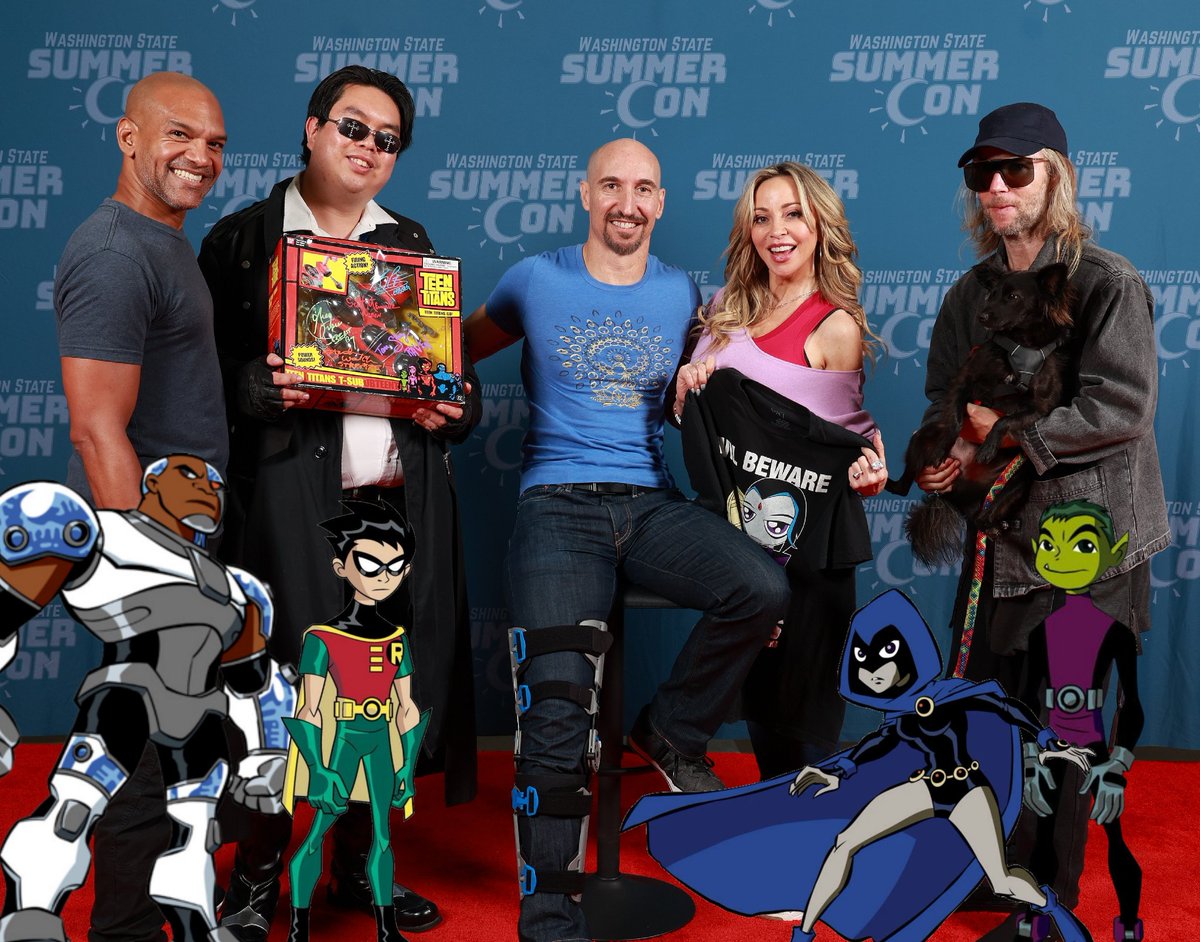 jericollage70's tweet photo. One of the Best Moments of 2026 is getting a pic with my Favorite Heroes, The Teen Titans with Robin (@scottmenville), Raven (@tarastrong), Cyborg (@kharypayton), &amp; Beast Boy (@GregCipes) @wasummercon! TITANS GO! #WASummerCon #WASummerCon2026 #TeenTitans https://t.co/eVKnbB57xi
