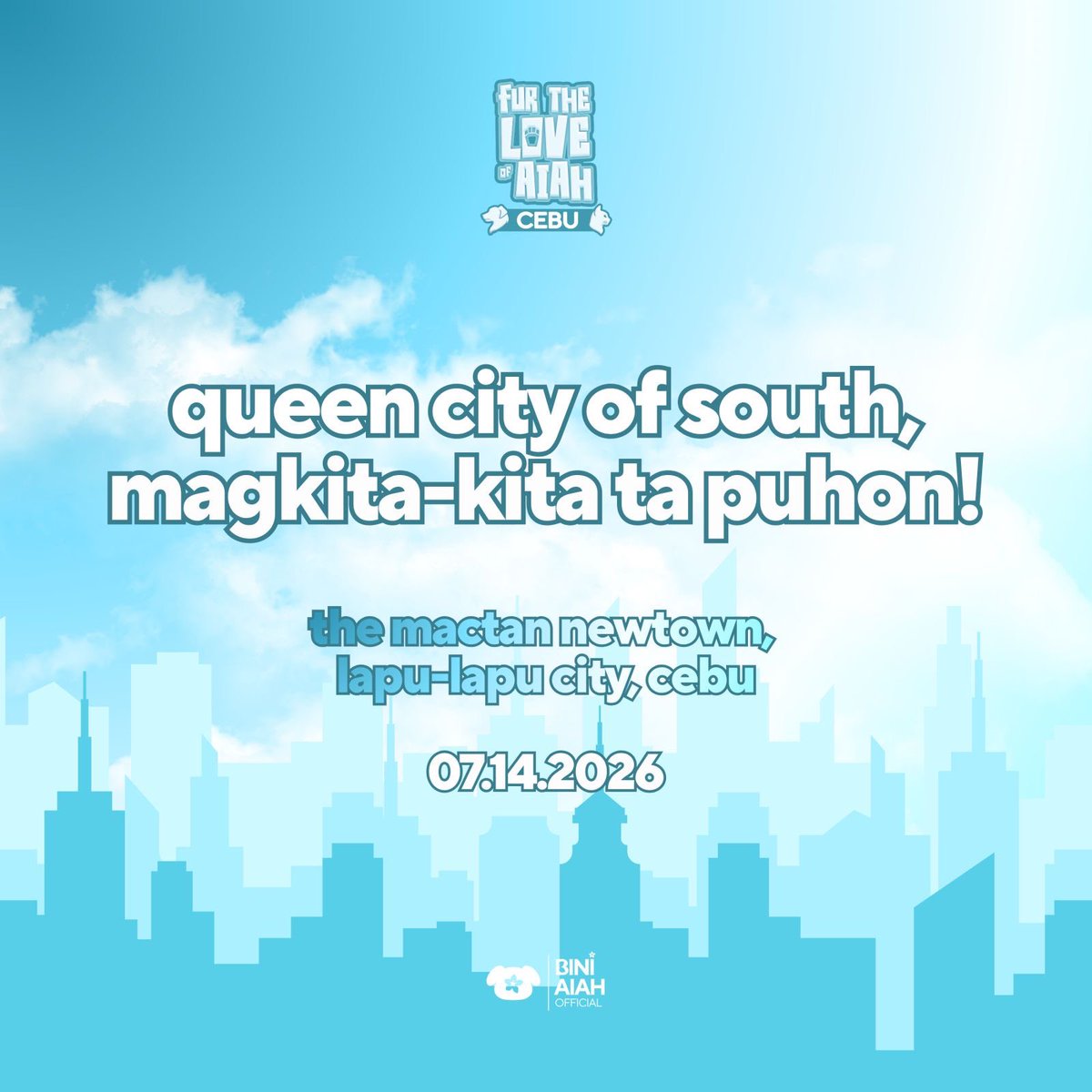 BiniAiahOFC's tweet photo. Queen City of the South, it’s YOUR time! 🫵🏻

We’ll see you soon at The Mactan Newtown, Lapu-Lapu City, Cebu for the #FURTheLoveOfAiahLeg3! 🏃‍♀️🩵

Registration opens soon.

#FTLOACebu https://t.co/yfh1lkX5J2