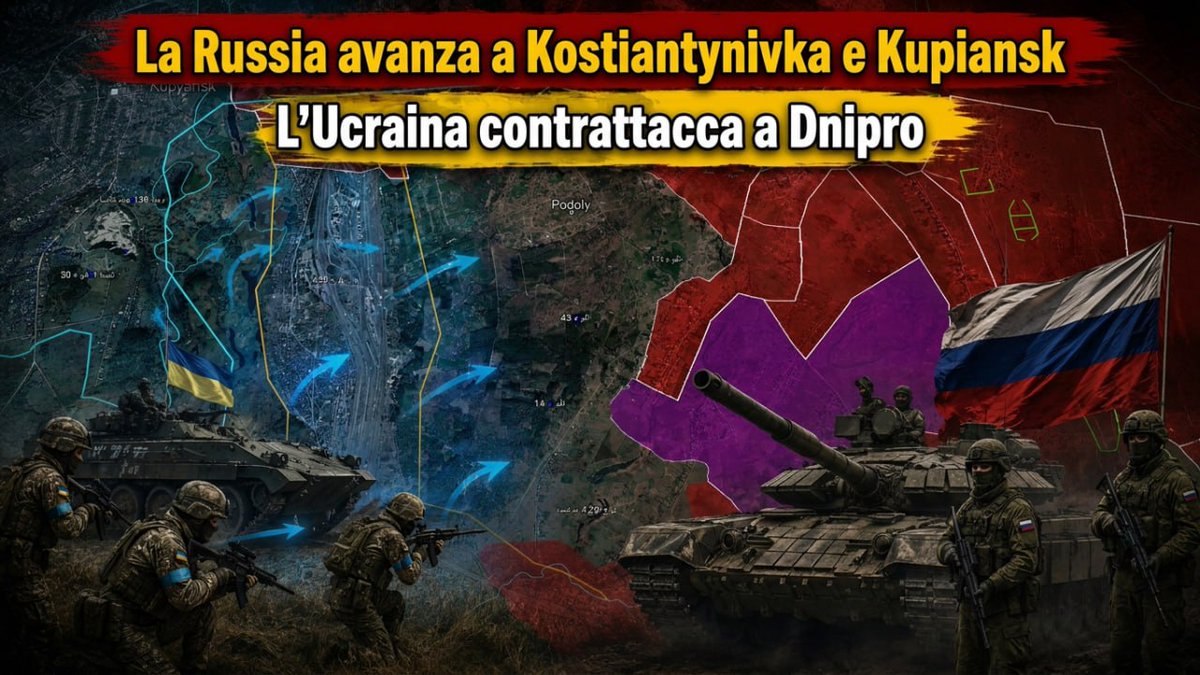 royy_tweets's tweet photo. Ultimi sviluppi nella guerra tra #Russia e #Ucraina, mattina del 22 giugno - sottotitoli

- Le forze russe avanzano nei pressi di #Novodmitrivka a #Kostyantynivka
- Le forze russe avanzano a #Podoly, nella parte orientale di #Kupyansk
- Le forze russe sono entrate a #PetroIvanivka, nella parte settentrionale di #Kupyansk
- Le forze ucraine avanzano a #Novapavliivka a #Dnipro
- Le forze ucraine avanzano a #Bilytske a #Myrnohrad
- Le forze ucraine sono entrate a #Malysherbaky a #Zaporizhzhia

Link al video:https://t.co/cU6noWsgt4