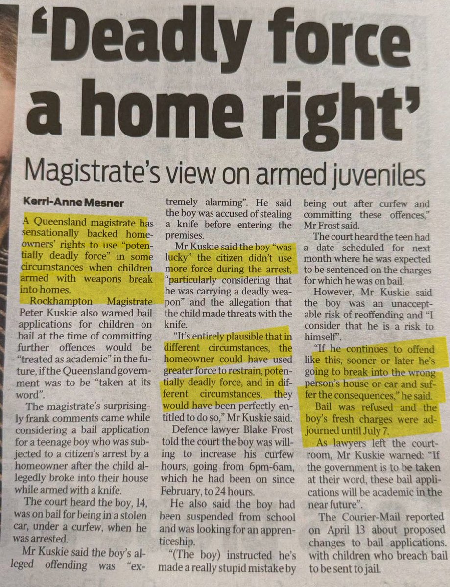 TopherField's tweet photo. FINALLY a Magistrate with the guts to do the right thing for both the victims AND for the youth offenders!

I've been saying for a long time that releasing these young idiots on bail time and again is playing a lottery with their lives, and whether its a 'wrong house' or a high speed crash in a stolen car, their chance of an early grave are very high, and that's of course before we consider the terrible harm they do to others, potentially in luding killing their victims or innocent road users.

THIS is what compassion looks like.

Denied bail on the basis he was a risk of reoffending and a risk therefore to himself and others.

Let's hope this catches on in the rest of our judiciary.