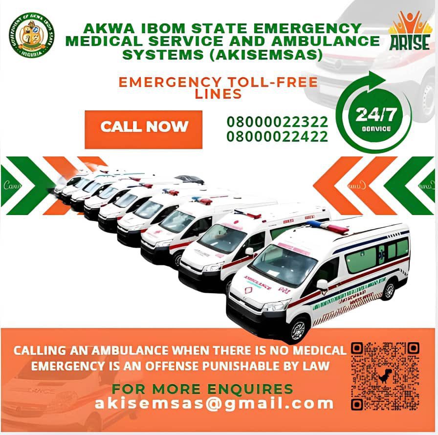 romeocza's tweet photo. Akwa Ibom residents, don't sleep on our 24/7 emergency services.
A fully equipped medical vehicle is close to you. 
Toll free lines.
But no prank calls, Na Ikot Akpan Abia you go land https://t.co/C8WYBRQ4m7