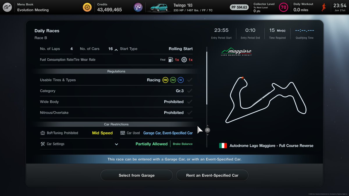 Mistah_MCA's tweet photo. #GT7 #GranTurismo7 New Daily Races
A: KDP Miyabi, Shifter Kart
- Grid Start False Start Check
- DR off, SR on

B: Lago Maggiore Reverse, Gr. 3
- Brake Bias (BB) on

C: LeMans, Gr. 1 (some)
- 14 laps!
- Hypercars only (image 4)
- Mandatory Pit Stop: 1
- BB on
- Rain is possible! https://t.co/1bF2It1Zai