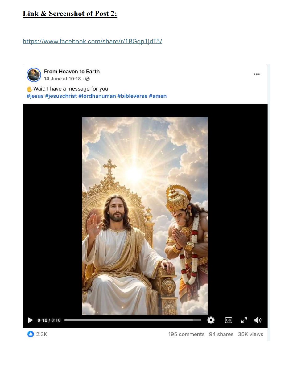 SachdevaAmita's tweet photo. ✅ Update on Action Against "From Heaven to Earth"

The Instagram account of "From Heaven to Earth" has already been deleted.

We have now filed a formal complaint with Ms. Amrita Kaushik, Grievance Officer, Meta Platforms (Facebook), demanding immediate deletion of all violating posts and permanent suspension of the Facebook account “From Heaven to Earth”. 

This account has repeatedly posted highly offensive, derogatory, and insulting content targeting Hindu Deities including Bhagwan Shri Ram, Hanuman Ji, Bhagwan Shiv. 

Such content hurts the religious sentiments of millions of Hindus and violates Meta’s Community Standards.

We will continue to pursue all necessary legal and platform actions until this account is permanently banned.

Jai Hind 🙏

#RespectHinduSentiments #ReportHateContent