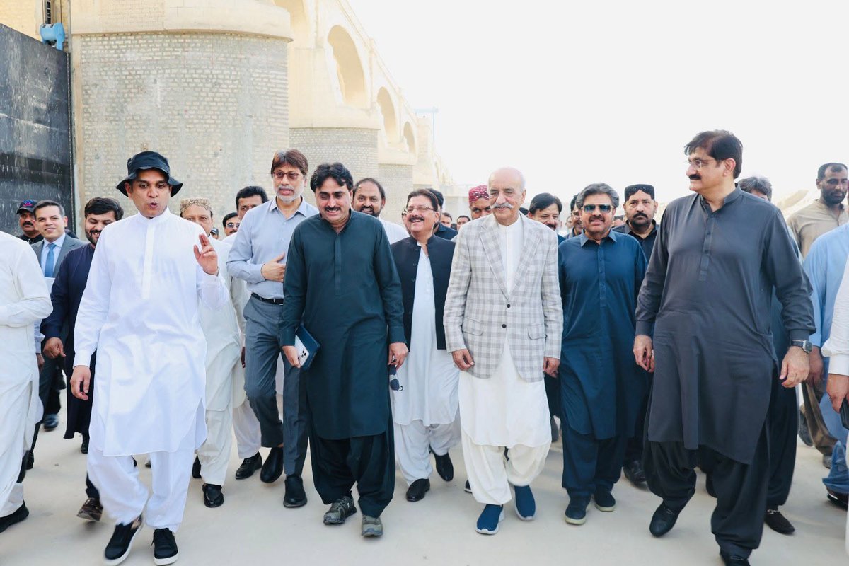PCMUSWAT's tweet photo. On 14 June 2026, 
Hon. CM Sindh, accompanied by Minister for Irrigation &amp; P&amp;D, MNA, Speaker Sindh Assembly, and Minister Local Government, visited the Sukkur Barrage Rehabilitation &amp; Modernization work, which is running under the Sindh Barrages Improvement Project. 

#PCMU #sindh https://t.co/hU0PszJYvY