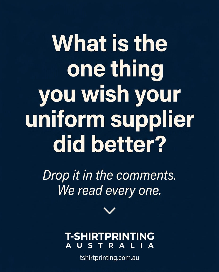 mytshirtprinter's tweet photo. Question for anyone who orders team or staff uniforms. What's the one thing you wish your supplier did better? Drop it in the comments. The honest answers are what we use to keep improving. https://t.co/60myLsMtJq