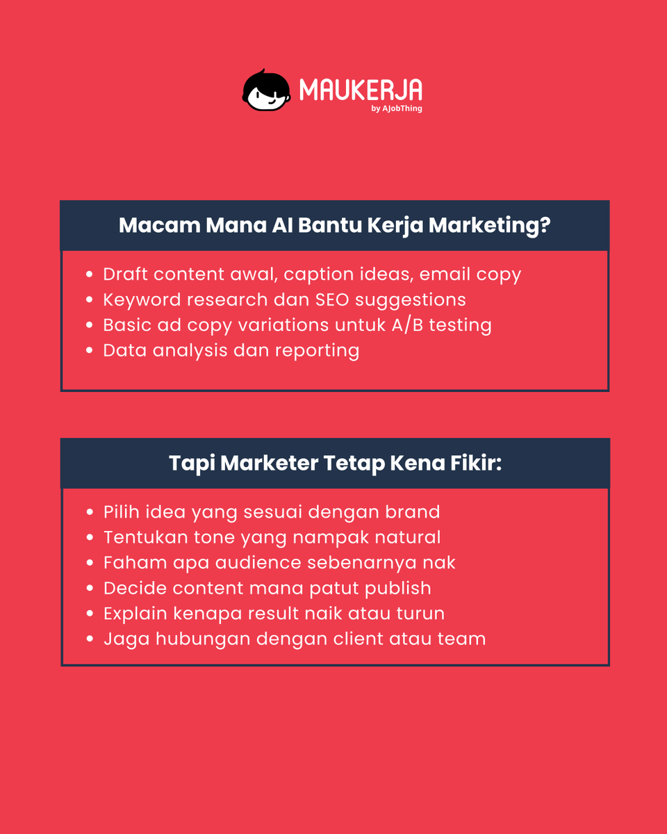 MauKerjaMY's tweet photo. Majikan sekarang nak candidate yang tahu guna AI untuk content, ads, research dan reporting.

Boleh tengok contoh skill dalam gambar 👀

Buat resume PERCUMA disini: https://t.co/TfIrwUFguP

#FreshGrad #DigitalMarketing #ResumeTips #CariKerja #Maukerja https://t.co/Wyf0Nfyp1S