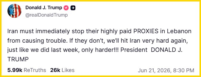 Jarvanbuilt's tweet photo. 🇮🇷 Iran temporarily leaves the negotiating table after being threatened by Trump

Trump's exact words were:
"Iran must immediately tell its proxies backed by Lebanon to stop causing trouble. Otherwise, we will hit Iran hard again, like last week, even harder!!!"

Late last night, Iran announced it was temporarily leaving the negotiating venue because these words violated the clause prohibiting the use of threats or force in the Memorandum of Understanding.

Brent oil edged slightly up to $77, while BTC fell back to the $63K region.