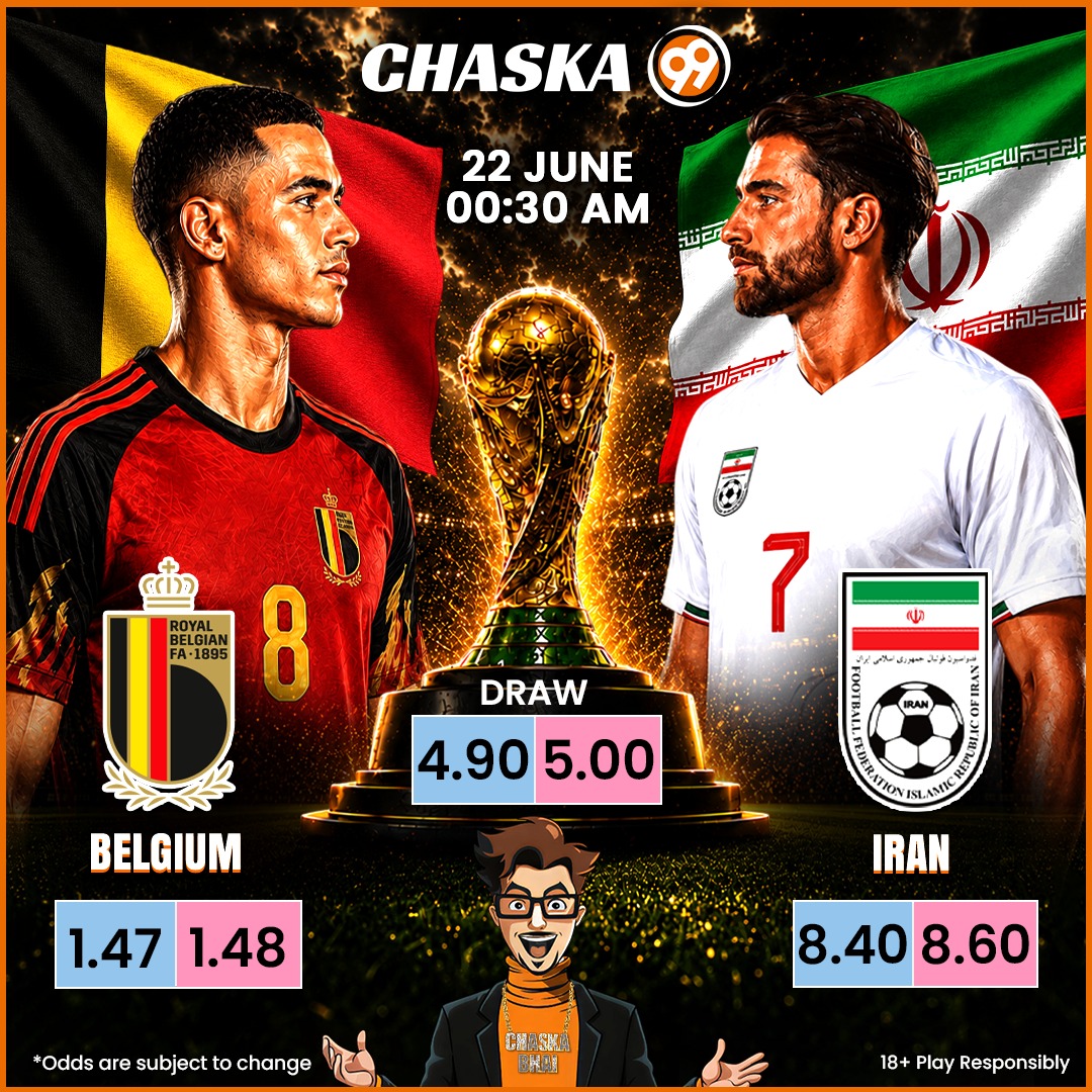 Chaska99_Global's tweet photo. Big Clash Alert! Belgium vs Iran is set to light up the game. Who’s taking the glory?⚡

Bet Now - https://t.co/ugJWxdIpM2

#Chaska99 #ChaskaJeetKa #FIFAFever #PredictAndWin #FootballThrill #BigWin #GameOn #PlaySmart https://t.co/s8dLsVakiD