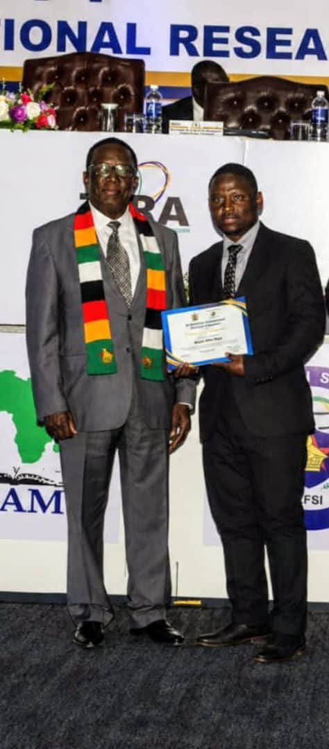 kwekwepolytech's tweet photo. Kwekwe Polytechnic shines at the 14th Zimbabwe International Research Symposium held at the HICC on the 19th of June 2026 as Wayne M. Moyo recieved an Award and a Presidential Golden Handshake for the Best Polytechnic Student Research. This followed his Plastic Recycling Innovati https://t.co/lmJrSmIOnR