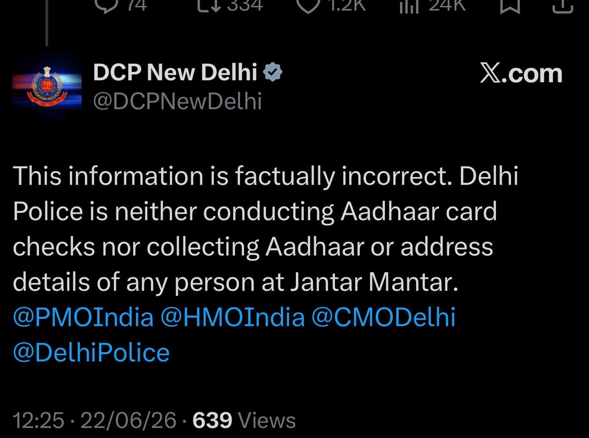 thehawkeyex's tweet photo. DELHI POLICE DEBUNKED DIPKE.

Aadhar claim is fake. 

Dipke is desperate to get detained for a perfect photo-op which he is unable to stage so far. https://t.co/VcuKRdTAkJ