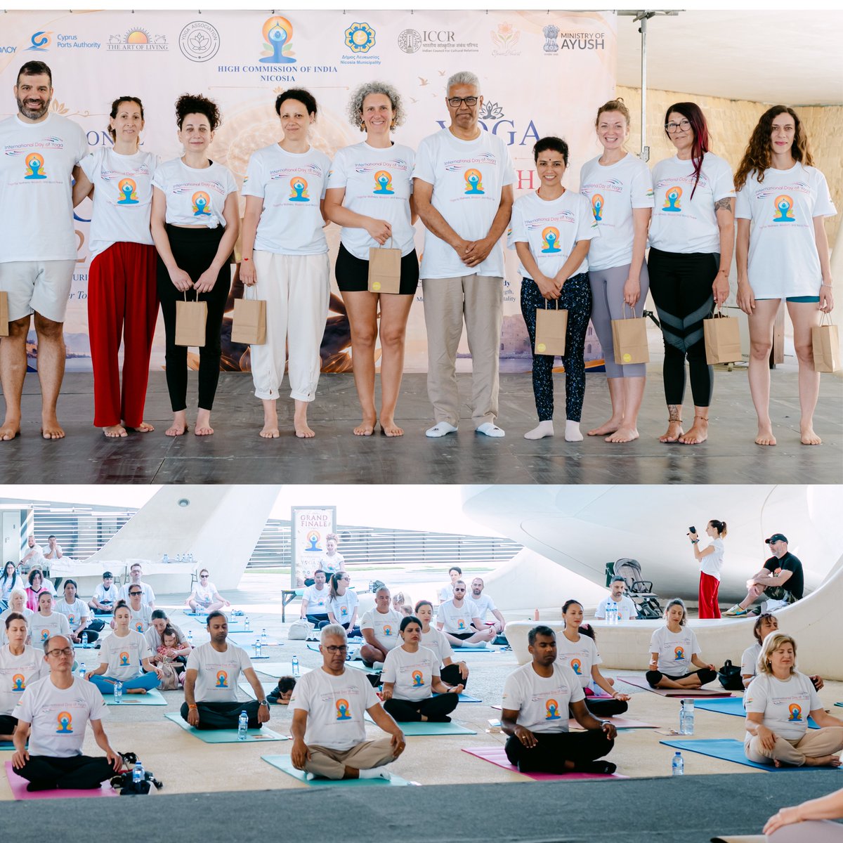 IndiainCyprus's tweet photo. 🧘‍♀️🇮🇳 𝗚𝗿𝗮𝗻𝗱 𝗙𝗶𝗻𝗮𝗹𝗲 𝗼𝗳 #𝗜𝗗𝗬𝟮𝟬𝟮𝟲 𝗮𝘁 𝘁𝗵𝗲 𝗶𝗰𝗼𝗻𝗶𝗰 𝗘𝗹𝗲𝗳𝘁𝗵𝗲𝗿𝗶𝗮 𝗦𝗾𝘂𝗮𝗿𝗲!

The High Commission of India celebrated the  Grand Finale of 𝟭𝟮𝘁𝗵 𝗜𝗻𝘁𝗲𝗿𝗻𝗮𝘁𝗶𝗼𝗻𝗮𝗹 𝗗𝗮𝘆 𝗼𝗳 𝗬𝗼𝗴𝗮 𝟮𝟬𝟮𝟲 in collaboration with 𝗡𝗶𝗰𝗼𝘀𝗶𝗮 𝗠𝘂𝗻𝗶𝗰𝗶𝗽𝗮𝗹𝗶𝘁𝘆 and 𝗬𝗼𝗴𝗮 𝗣𝗿𝗼𝗳𝗲𝘀𝘀𝗶𝗼𝗻𝗮𝗹 𝗔𝘀𝘀𝗼𝗰𝗶𝗮𝘁𝗶𝗼𝗻, with participation of diplomatic friends, Friends of India, Indian community and yoga enthusiasts.

✨ 𝗛𝗶𝗴𝗵𝗹𝗶𝗴𝗵𝘁𝘀:
🔹 𝗛𝗶𝗴𝗵 𝗖𝗼𝗺𝗺𝗶𝘀𝘀𝗶𝗼𝗻𝗲𝗿 𝗠𝗿. 𝗠𝗮𝗻𝗶𝘀𝗵 @ManishGIfs, in his address, highlighted yoga as India’s timeless gift to humanity for healthier lives, inner balance and global harmony.
🔹 Common Yoga Protocol session led by experienced yoga instructors
🔹 Distribution of 𝗬𝗼𝗴𝗮 𝗧-𝘀𝗵𝗶𝗿𝘁𝘀 🎽 and 𝗖𝗼𝗺𝗺𝗼𝗻 𝗬𝗼𝗴𝗮 𝗣𝗿𝗼𝘁𝗼𝗰𝗼𝗹 𝗕𝗼𝗼𝗸𝗹𝗲𝘁𝘀 📘 to participants
🔹 Presentation of 𝘁𝗼𝗸𝗲𝗻𝘀 𝗼𝗳 𝗮𝗽𝗽𝗿𝗲𝗰𝗶𝗮𝘁𝗶𝗼𝗻 🤝 to partner organisations by 𝗛𝗶𝗴𝗵 𝗖𝗼𝗺𝗺𝗶𝘀𝘀𝗶𝗼𝗻𝗲𝗿 𝗠𝗿. 𝗠𝗮𝗻𝗶𝘀𝗵
🔹 Distribution of 𝗖𝗲𝗿𝘁𝗶𝗳𝗶𝗰𝗮𝘁𝗲𝘀 𝗼𝗳 𝗖𝗼𝗹𝗹𝗮𝗯𝗼𝗿𝗮𝘁𝗶𝗼𝗻 🏅 and 𝗖𝗲𝗿𝘁𝗶𝗳𝗶𝗰𝗮𝘁𝗲𝘀 𝗼𝗳 𝗣𝗮𝗿𝘁𝗶𝗰𝗶𝗽𝗮𝘁𝗶𝗼𝗻 📜 to partners, instructors and participants

#IDY2026 #YogaForHealthyAgeing #YogaDay #IndiaInCyprus #IndiaCyprus #EleftheriaSquare #YogaForAll