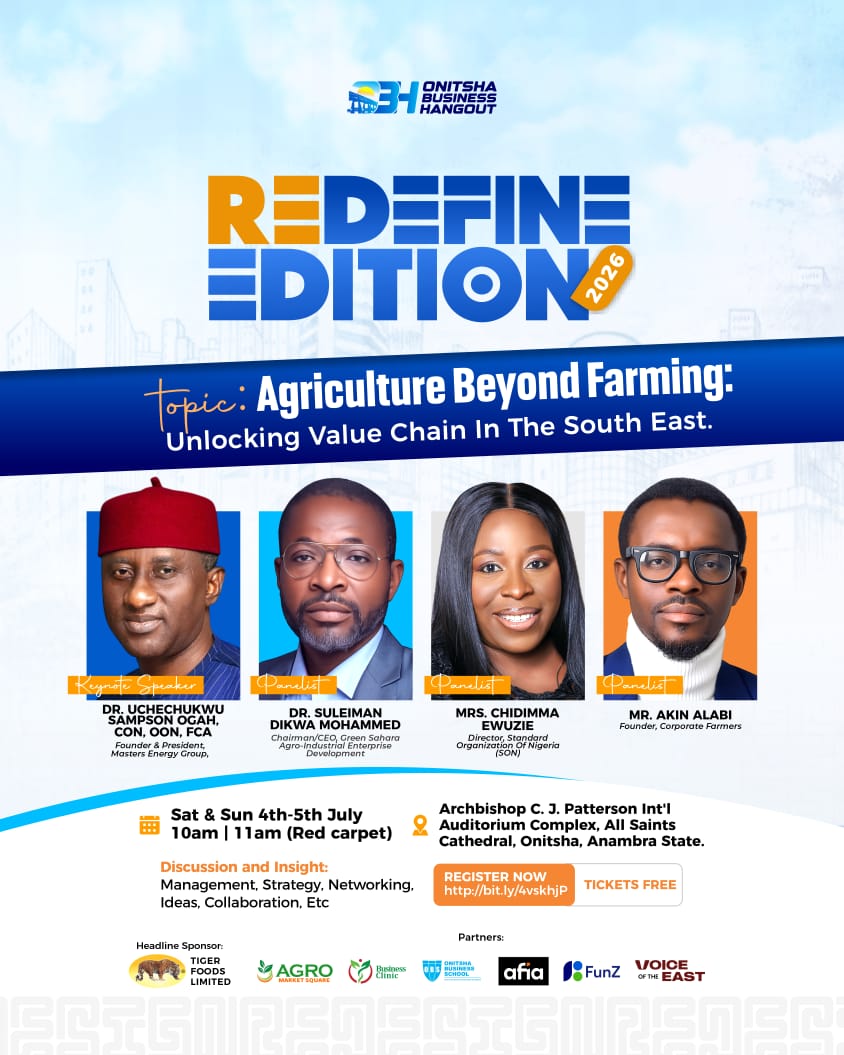 Localman_001's tweet photo. What is the biggest misconception about Agriculture you’ve heard? Let's break those myths down at #OnitshaBusinessHangout
 #RedefineEdition.
 Post your thoughts below! Check the details in flyers for more details. 
#OBHXTigerFoods #RedefineEdition https://t.co/isoSLpI8Mw