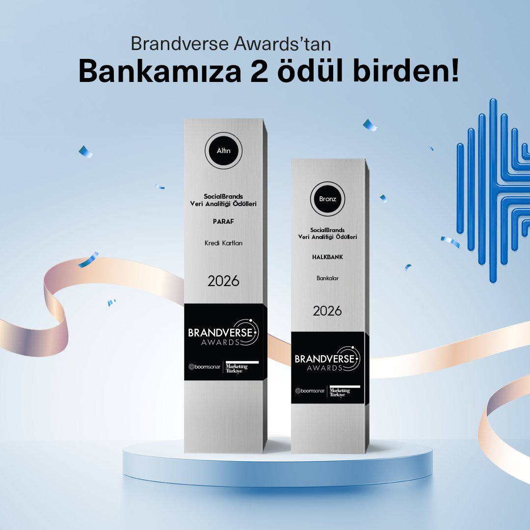 Halkbank's tweet photo. Brandverse Awards’ta iki ayrı kategoride ödüle layık görülmenin mutluluğunu yaşıyoruz.

Sosyal medya performanslarının değerlendirildiği “Veri Analitiği Bölümü”nde;
Halkbank olarak “Bankalar” kategorisinde Bronz Ödülün,
Paraf markamız ile “Kredi Kartları” kategorisinde Altın Ödülün sahibi olduk.

Hep birlikte nice başarılara! 💙🌟