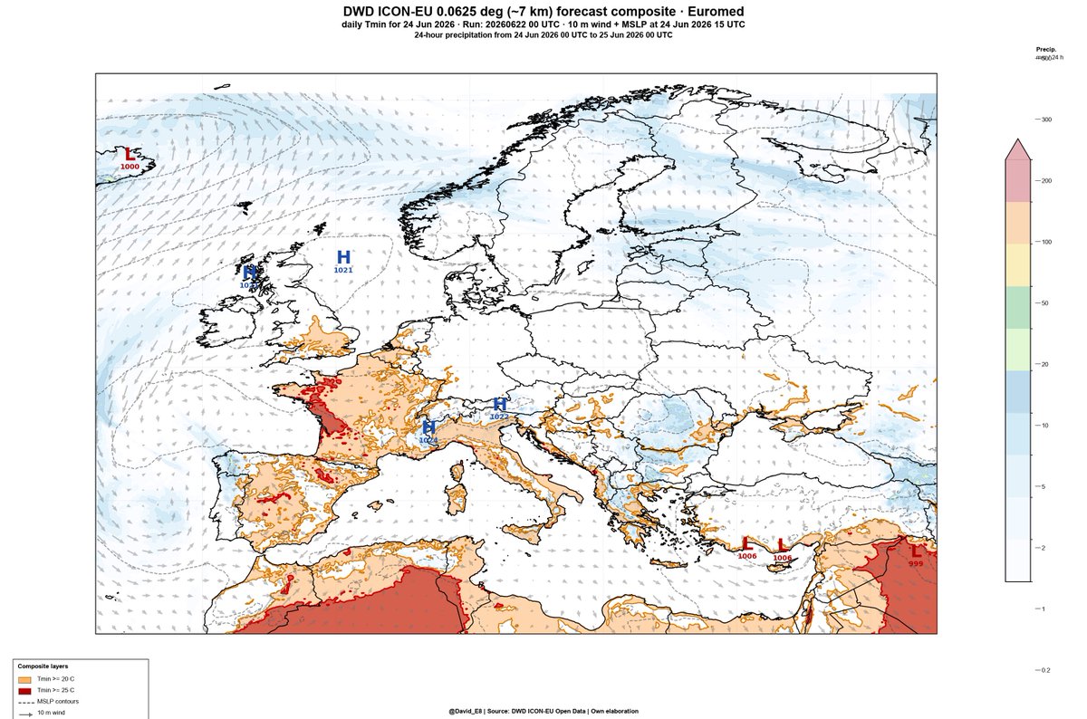 David_E8's tweet photo. 🔥 Situación muy anómala para un mes de junio: Temp. máximas >40 ºC en buena parte de la mitad oeste de Francia.

No es solo calor muy intenso: es calor extremo en zonas poco habituales para esos umbrales, y aparición de madrugadas con temp. >25 ºC.

https://t.co/Pz5Xo4Y7fy https://t.co/SmpuzrJcXS