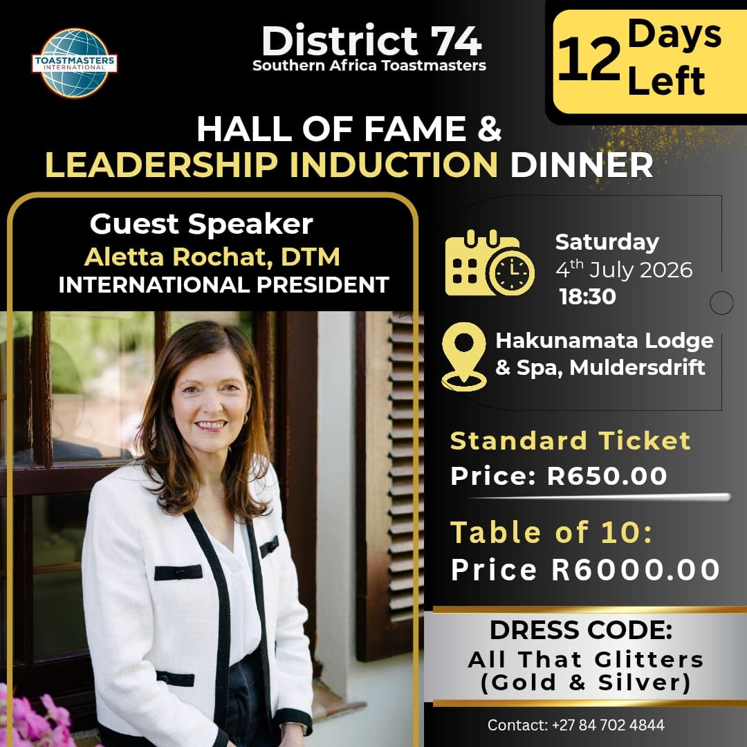 TMI74's tweet photo. Join us as we honor outstanding achievements, celebrate excellence, and welcome the leaders who will guide District 74 into a new Toastmasters year. 

🎤Guest Speaker:Aletta Rochat, DTM – International President

✅️Secure your place!
https://t.co/yTpkmH46nY 

#District74 https://t.co/71TL8WkkFd