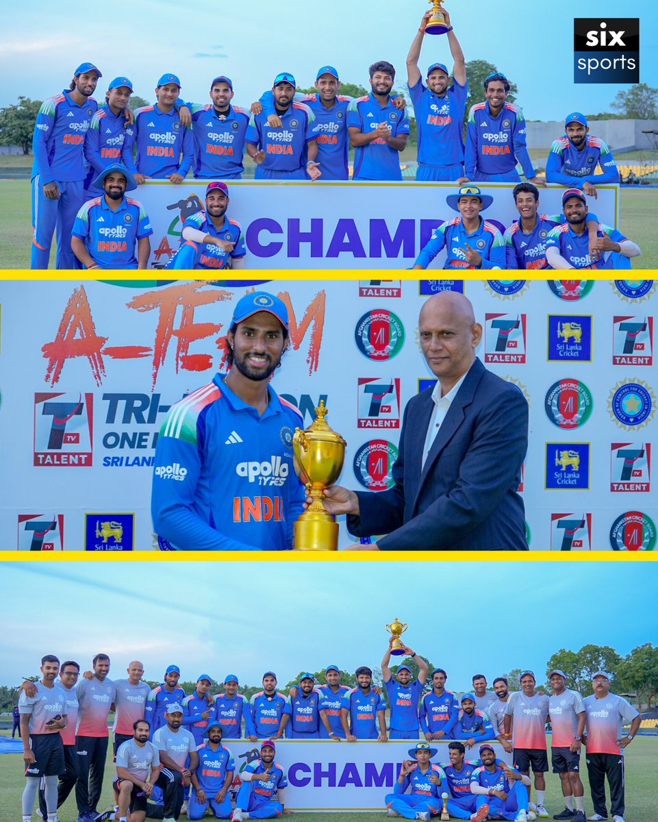 SixSportsIndia's tweet photo. 𝘾𝙃𝘼𝙈𝙋𝙄𝙊𝙉𝙎 🏆

India A captain Tilak Varma collects the trophy after their dominant win in the Final against Sri Lanka A in the #TriNationSeries 2026 Final

#teamindia #Cricket #champions #cricketupdatesdaily https://t.co/iUa6SbikmC