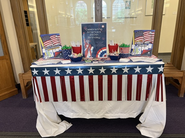 TCULibrary's tweet photo. 🇺🇸 In celebration of America's 250th anniversary, stop by the library this week to explore our Semiquincentennial displays!

While you're here, be sure to pick up some FDLP swag. https://t.co/rehD0pIBQN