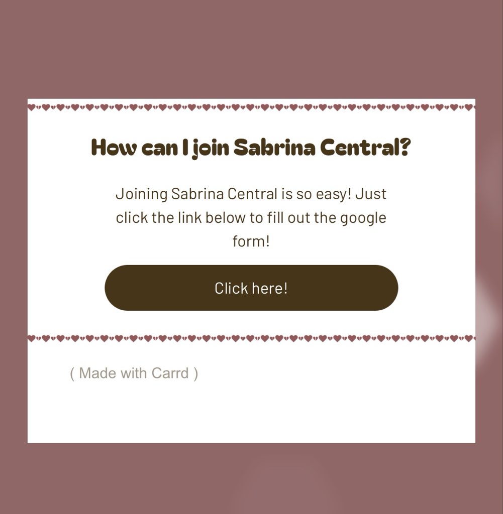 sabscentral's tweet photo. 🤎join Sabrina Central🤎
fill out our quick application below! We’d love to have you. ✨

🔗 https://t.co/rzIcRpqszx https://t.co/7jVRMKcIXm