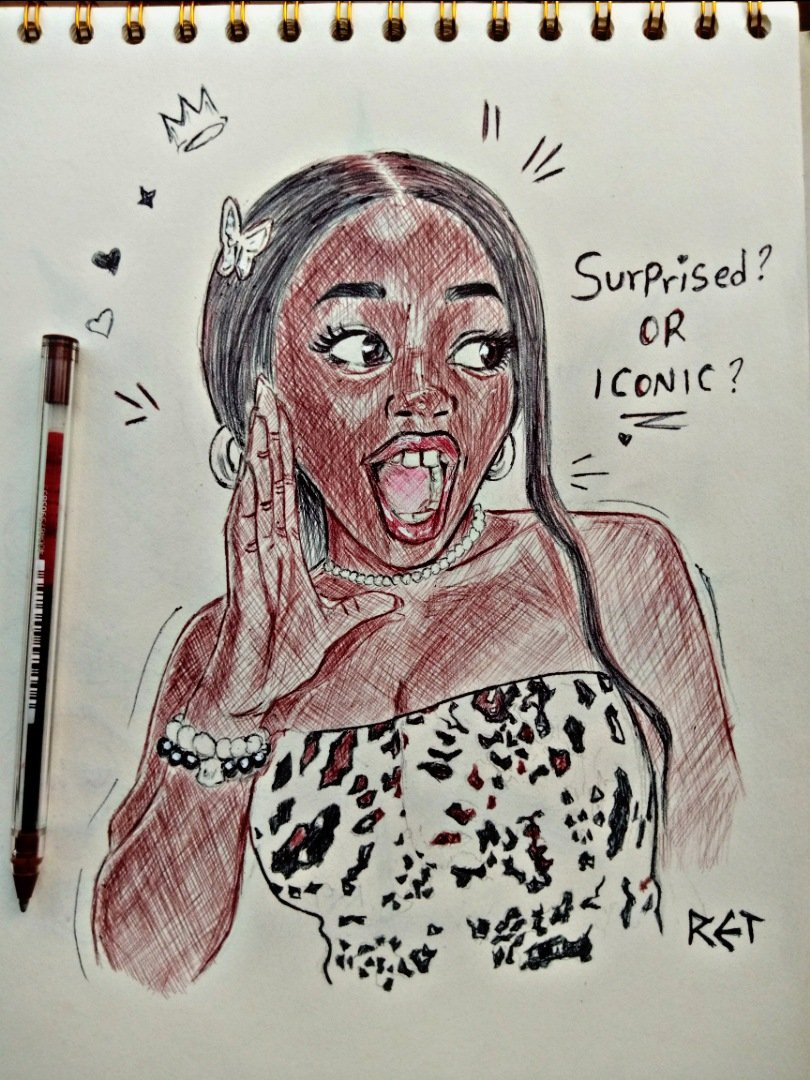 Nanret_ishaya's tweet photo. Day 29 - Caricature drawing of Myself 🎨
A little exaggerated. A little dramatic. 100% me. 😂✨
#Day29 #Caricature #SelfPortrait #TraditionalArt #Sketchbook #DailyDrawing #ArtChallenge #ArtistJourney #CreativeGrowth #PortraitArt #ColoredPenArt #Illustration #RETArt #KeepCreating https://t.co/K5giij7p8c