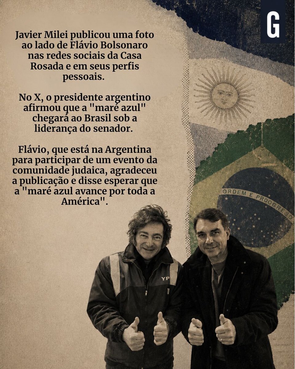 gazetadopovo's tweet photo. O presidente da Argentina, Javier Milei, divulgou uma foto com o senador e pré-candidato à presidência do Brasil Flávio Bolsonaro (PL-RJ) nesta segunda-feira (29) no perfil oficial da Casa Rosada e em suas contas pessoais.

https://t.co/YgGgcJKaXU https://t.co/UgOwpVqYAM