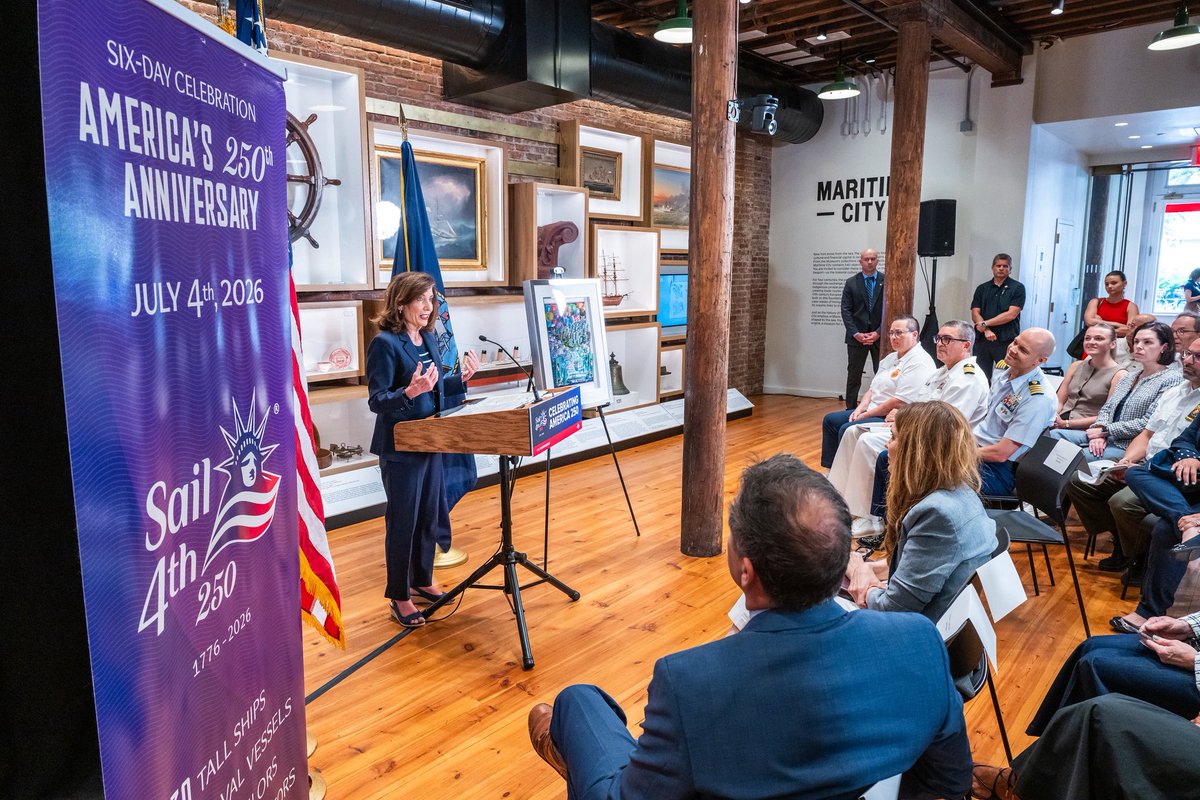GovKathyHochul's tweet photo. 250 years ago, New York was at the heart of America's fight for independence. 
This 4th of July, we'll once again be at the center of history as ships from around the world sail into New York Harbor. 

There's no better place to celebrate America's birthday than where so much of our nation’s story began.