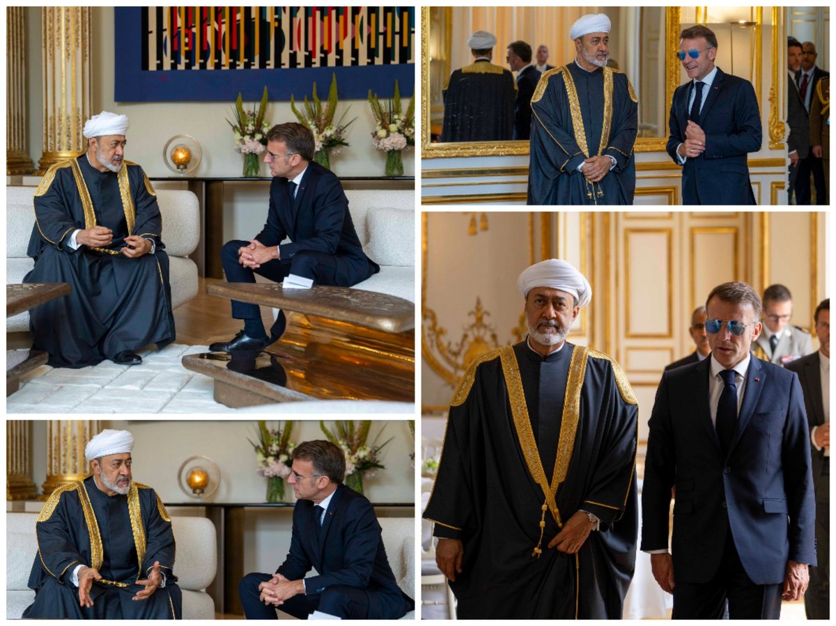 Badriya_Alajmi's tweet photo. عقد اجتماع ثنائي بين حضرة صاحب الجلالة #السلطان_هيثم_بن_طارق المعظّم – حفظه الله ورعاه – وفخامة الرئيس الفرنسي إيمانويل ماكرون جرى خلاله بحث سبل تعزيز التعاون بين البلدين في المجالات السياسية والاقتصادية، ومناقشة عدد من القضايا ذات الاهتمام المشترك، إضافةً إلى استعراض التطورات الإقليمية والدولية الراهنة وانعكاساتها.🇴🇲🇫🇷
#السلطان_هيثم_في_فرنسا #نفخر_بعمان_الحكمة