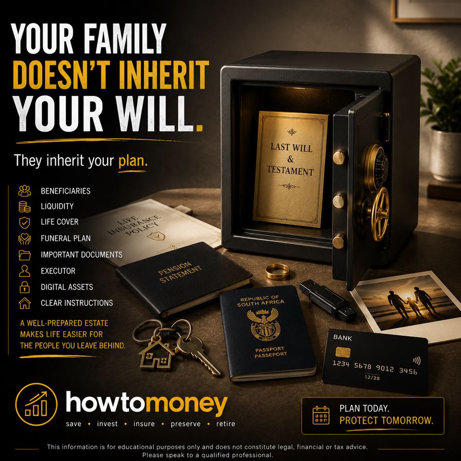 HowToMoneySA's tweet photo. Your family doesn't inherit your will.

They inherit your plan.

A will is essential, but it's only one piece of estate planning.

Would your family know where to find everything if something happened to you today?

#HowToMoney #EstatePlanning #Legacy https://t.co/b7xegzSCZA