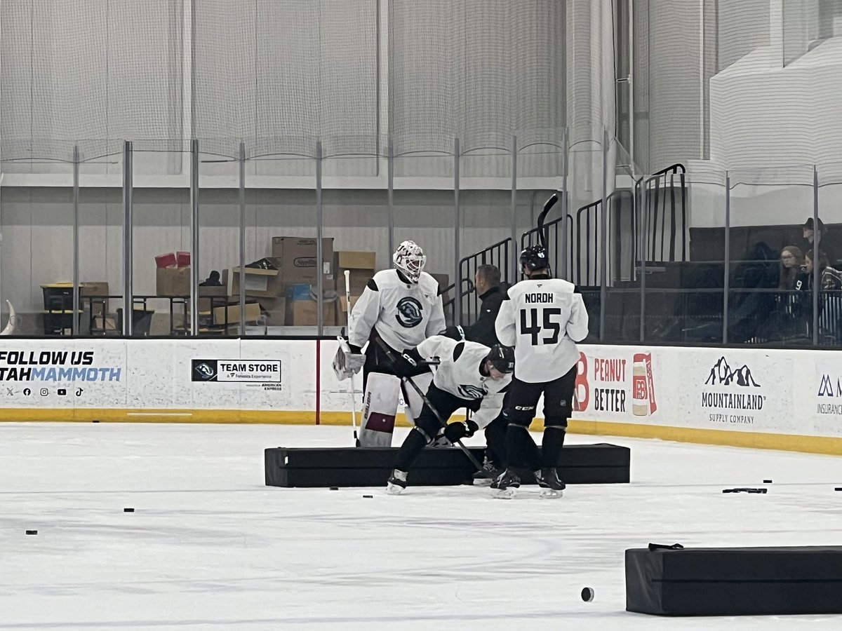 ChaseBeardsley_'s tweet photo. Roadrunners head coach Steve Potvin is on the ice, mainly working with some of the guys who played in Tucson last season: Owen Allard, Noel Nordh, and Michael Hrabal. #TusksUp #LetsGoTucson https://t.co/BNbE6gDchK