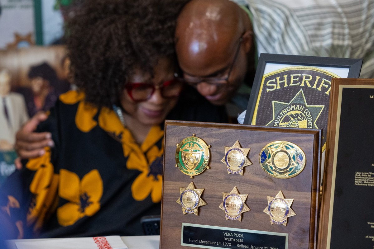 MultCoSO's tweet photo. We recently honored Corrections Chief Deputy Vera Pool at her retirement ceremony, marking the end of an extraordinary career that began in 1970.

For more than half a century, Chief Deputy Vera Pool served Multnomah County with distinction.

Her retirement marks the conclusion of an extraordinary 56-year career.

As a trailblazer, Chief Deputy Pool broke critical barriers for women of color in the corrections field.

Throughout her career, she mentored and inspired generations of public safety professionals. The profound impact of her mentorship was on full display at her recent retirement ceremony, where colleagues from across the nation traveled to Multnomah County to honor her tenure.

Please join the Multnomah County Sheriff’s Office in expressing our deepest gratitude to Chief Deputy Vera Pool for her 56 years of exemplary service.