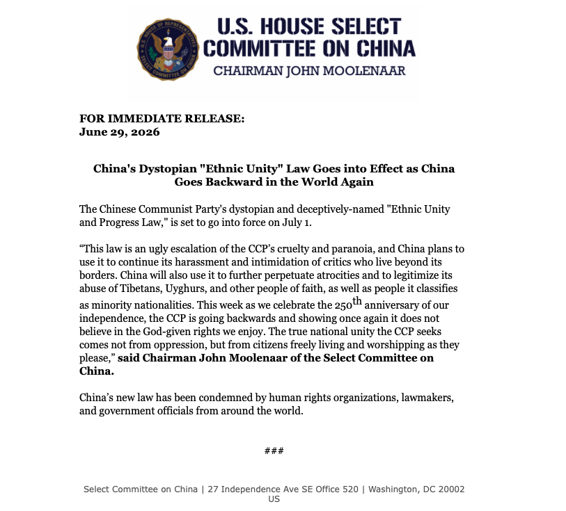bhuchungtsering's tweet photo. US Congress' #China Select Committee on controversial "Ethnic Unity" Law: “China plans to use it to continue its harassment and intimidation of critics who live beyond its borders" and "legitimize its abuse of #Tibetans, #Uyghurs, and other people of faith..." #EUPL https://t.co/UWJe0yue3H