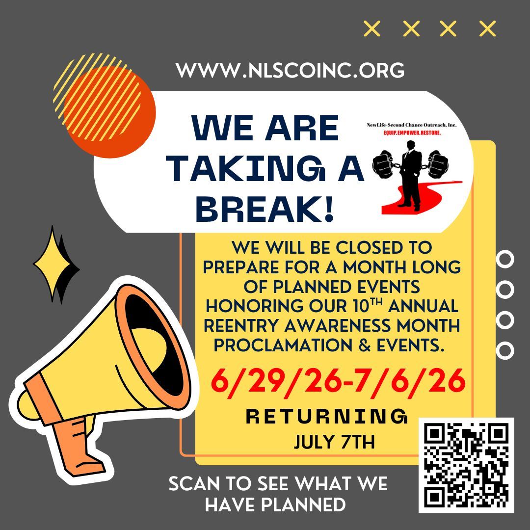 NLSecondChance's tweet photo. To prepare for the tons of events we have planned to honor our 10th annual Reentry Awareness Month Proclamation receipt, we are taking time off to rest &amp; gear up for what's planned in July! See all upcoming free events at https://t.co/i9MPvRjwD5 https://t.co/Rdf9ILWqDa