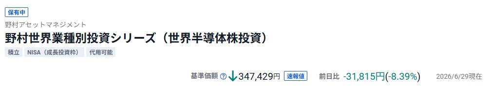 koro987's tweet photo. 2026/6/29(月)野村世界半導体想定以上の大きな下げだと思ったら
本日6月29日は分配金(18000円)の日でした
前日比
-31,815円
(-8.39%) https://t.co/cWcST06hJl