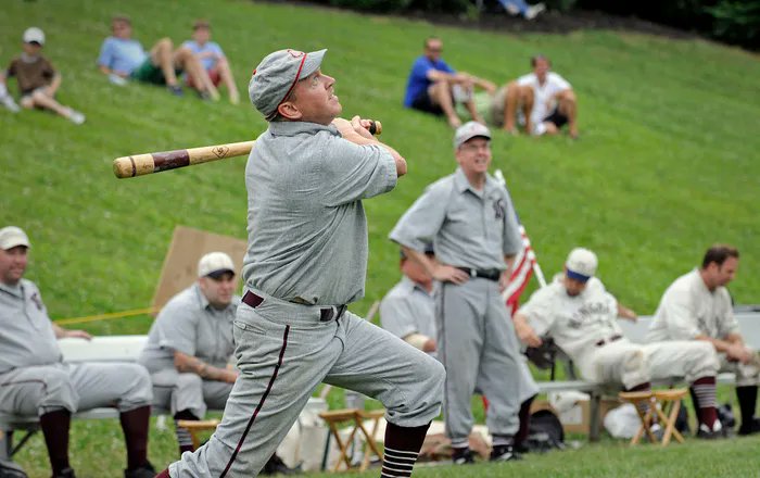 TheSportsColumn's tweet photo. Jon Hart: Let it be known, I GOT A HIT! Details in Part 2 of the story about playing Vintage (no gloves allowed) Baseball. https://t.co/7tJszctADl #VintageBaseball #WhatWasIThinking (photo courtesy Patriot Ledger) https://t.co/twqsl4DifT