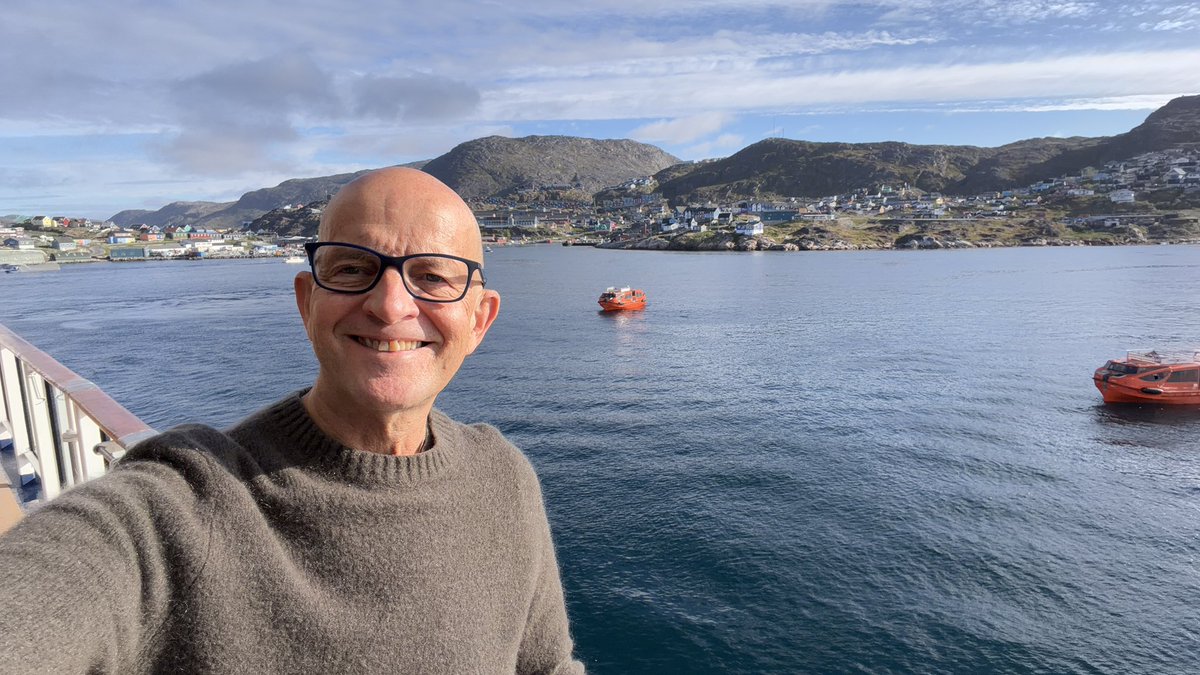 garybembridge's tweet photo. After a few sea days from Canada, I have arrived in Qaqortoq Greenland on #CelebritySilhouette. It’s crisp 6C &amp;sunny and bright. So, a gorgeous day to explore. This is my first time at this town as on my Hapag Lloyd expedition cruise we went far north, didn’t come this far south https://t.co/vp3UBwcBQp