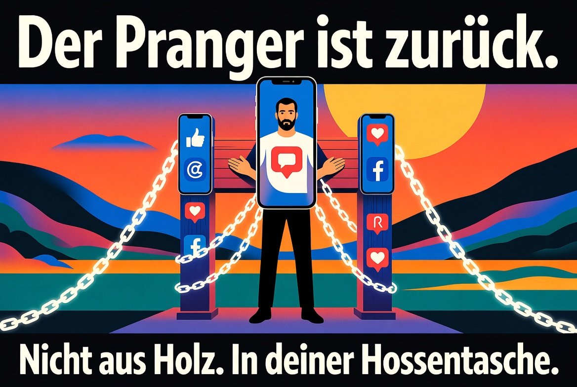 sukadev's tweet photo. Der Pranger ist zurück.
Nicht aus Holz.
Nicht auf dem Marktplatz.
Sondern in der Hosentasche.
Ein Screenshot genügt — und die Menge versammelt sich.
Früher brauchte öffentlicher Rufmord einen Platz.
Heute reicht ein Post.
Ein Satz wird ausgeschnitten.
Ein altes Foto wird gefunden.
Ein Vorwurf wird zugespitzt.
Ein Name wird markiert.
Ein Arbeitgeber wird getaggt.
Ein Veranstalter wird unter Druck gesetzt.
Eine Institution bekommt Angst.
Eine Einladung verschwindet.
Eine Kooperation endet.
Eine Person wird zum Symbol.
Alles kann in Stunden geschehen.

Ohne Akteneinsicht.
Ohne Anhörung.
Ohne Kontext.
Ohne Verfahren.
Ohne Maß.

Der digitale Pranger hat eine besondere Grausamkeit: Er vergisst nicht.

Selbst wenn der Vorwurf später schwächer wird.
Selbst wenn Details falsch waren.
Selbst wenn die Geschichte komplexer ist.
Selbst wenn ein Mensch sich entschuldigt.
Selbst wenn eine Sache juristisch geklärt ist.
Die Suchmaschine bleibt.
Der Screenshot bleibt.
Das Label bleibt.
Die Angst der anderen bleibt.
Und alle lernen daraus.
Nicht: „Handle gerecht.“
Sondern: „Mach dich unsichtbar.“
Nicht: „Prüfe genau.“
Sondern: „Distanzier dich schnell.“
Nicht: „Sei mutig.“
Sondern: „Rette deinen Ruf.“
So entsteht keine bessere Gesellschaft.
So entsteht eine Gesellschaft aus Zuschauern, Anklägern, Duckmäusern und Ausgestoßenen.
Der digitale Pranger ist nicht Gerechtigkeit.
Er ist Geschwindigkeit ohne Weisheit.
#ModerneOutcasts #DigitalerPranger #Shitstorm #CancelCulture #Rechtsstaat