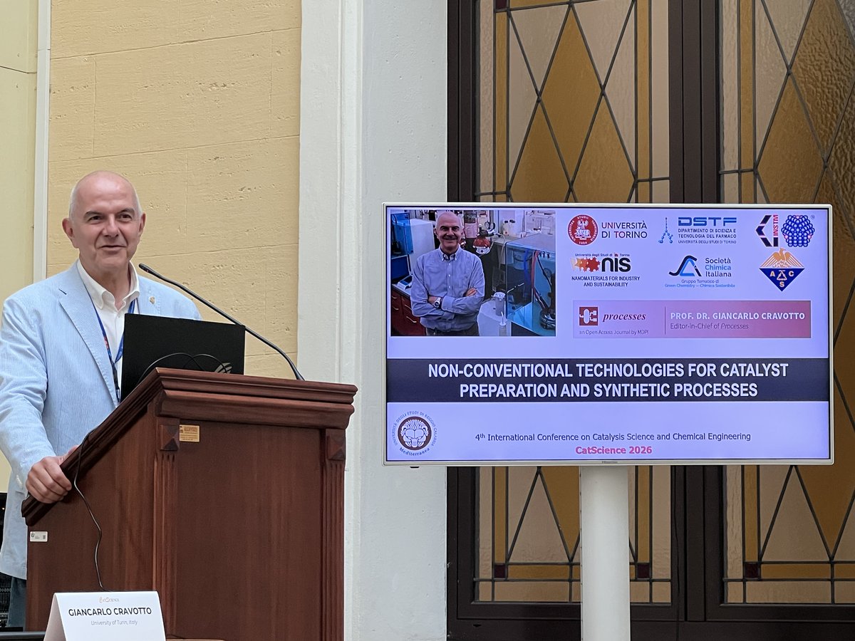 helionomics's tweet photo. @unito Professor Giancarlo Cravotto addresses new technologies in both catalyst manufacturing and organic processes at #CatScience2026.

Very well done, Giancarlo. https://t.co/MZjwR9ACuA