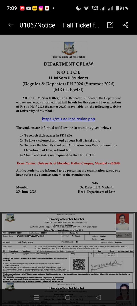 vijoyonline's tweet photo. The Exam is Friday. The Hall Ticket is Somewhere in a 600-Page PDF.
University of Mumbai — a proud "Digital University" — has sent 500 students a 600-page, non-searchable PDF containing all hall tickets jumbled together.
No login. No personal download. No search.
@ChDadaPatil https://t.co/nkz5TU13I7
