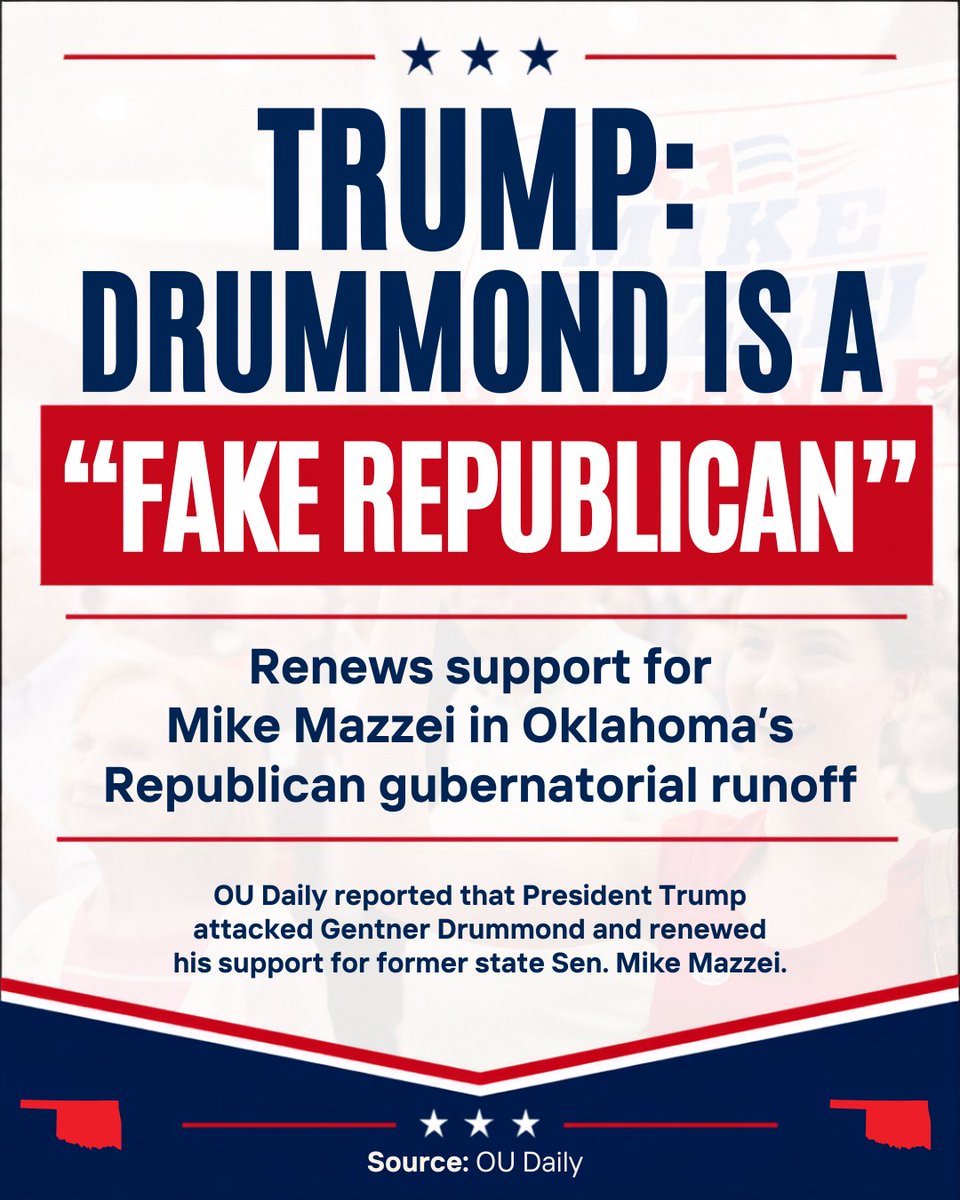 MazzeiMike's tweet photo. Oklahoma cannot afford four years of Biden Donor Gentner Drummond growing government and making excuses.

President Trump and I both believe Oklahoma should be stronger, freer, and more prosperous.

I have a conservative plan to eliminate the state income tax, cut property taxes for seniors and veterans, and get our state government working for the people again.

That’s the difference in this race.

Drummond says it can’t be done.

I say we can do it, and I know how to pay for it.

https://t.co/F7ghdcFYq4