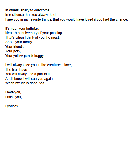 thelyndser's tweet photo. As I was falling asleep last night, I wrote a poem for my best friend, so I figured 'd share it. #poetry #loss #grief https://t.co/S8guIbrAeM