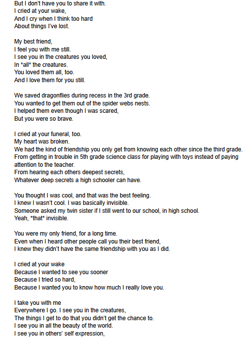 thelyndser's tweet photo. As I was falling asleep last night, I wrote a poem for my best friend, so I figured 'd share it. #poetry #loss #grief https://t.co/S8guIbrAeM
