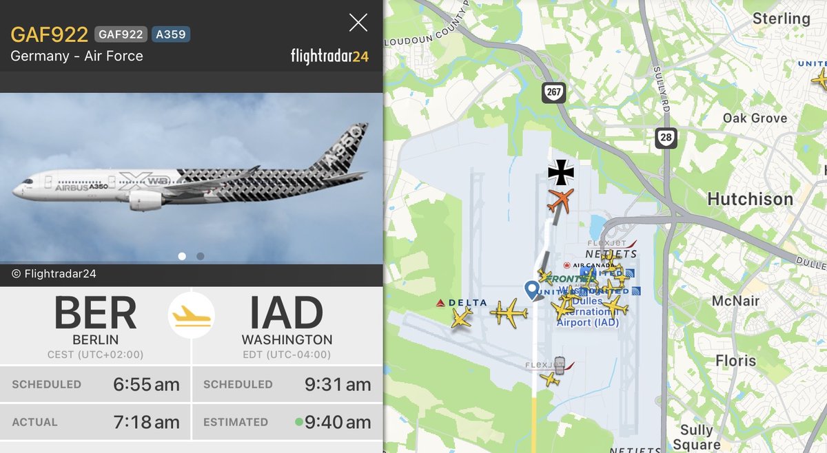 CeciliaSykala's tweet photo. German Airforce Airbus A350-941
Reg 10+02 #3F5D91 Callsign GAF 922
Just landed at Washington Dulles
International Airport https://t.co/zdbRg4ifvc