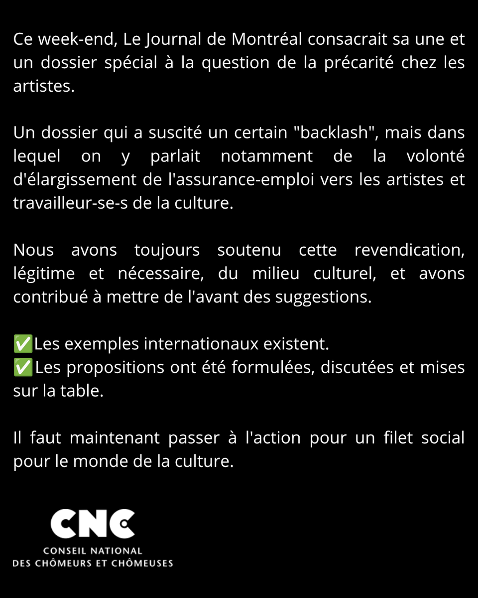 le_cnc's tweet photo. Ce week-end, le @JdeMontreal  consacrait sa une et un dossier spécial à la question de la précarité chez les artistes.

Il faut maintenant passer à l'action pour un filet social pour le monde de la culture.

#polcan https://t.co/h4DGLHMPxP